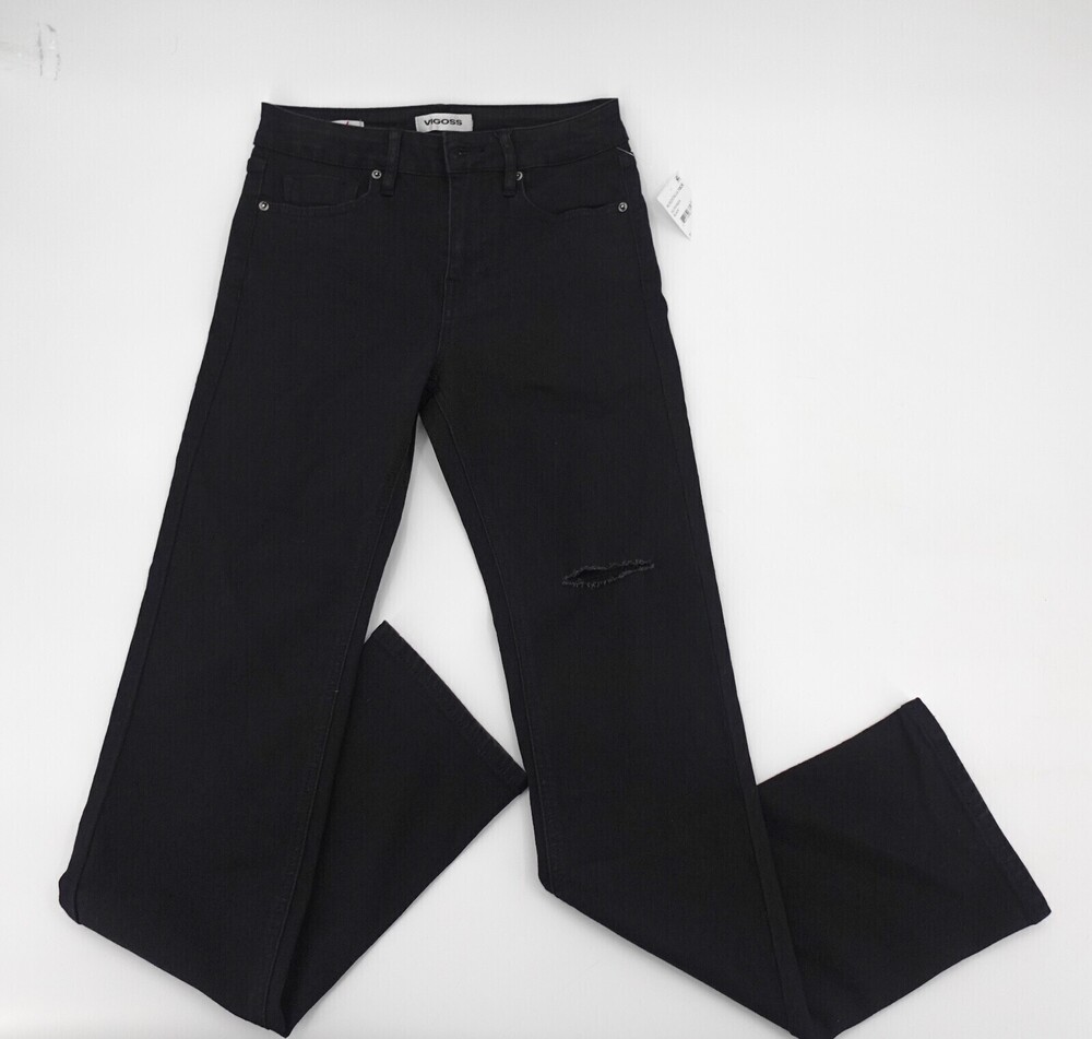 NEW Vigoss Jeans Womens 24 Black Straight Leg Dark Wash Ace High rise 24x29